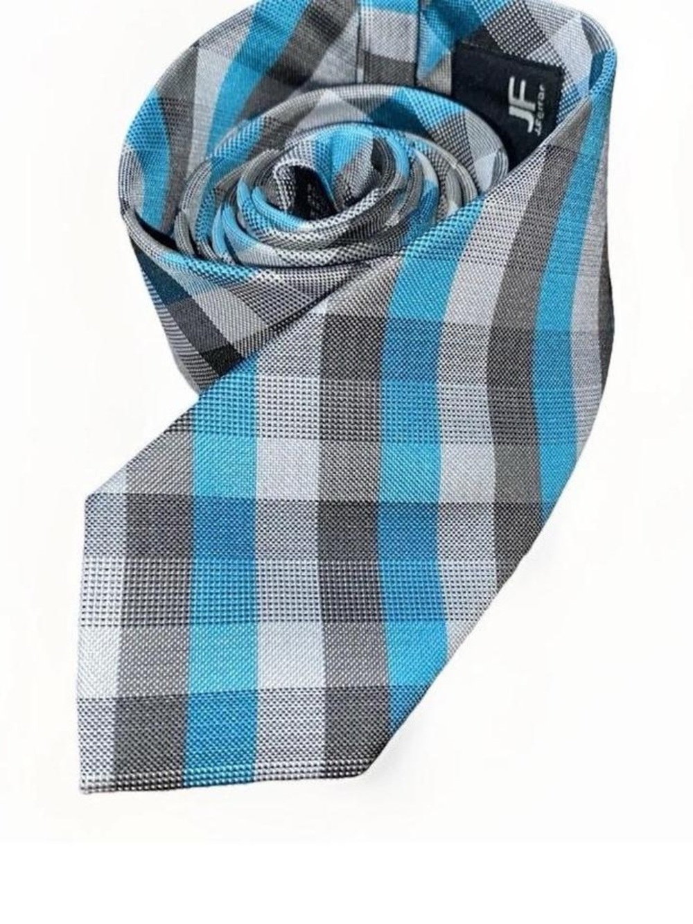 jf j.ferrar Blue and Gray Plaid Neck Tie